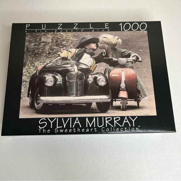 Sylvia Murray The Sweetheart Collection Puzzle Boy Girl Car Scooter Kiss 1000 Pc - Picture 1 of 7